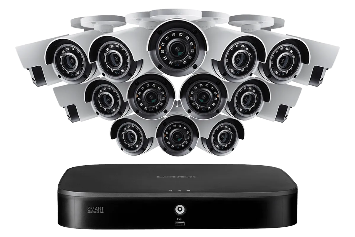 16-Channel Security System with Sixteen 4K (8MP) Cameras featuring Smart Motion Detection and Color Night Vision