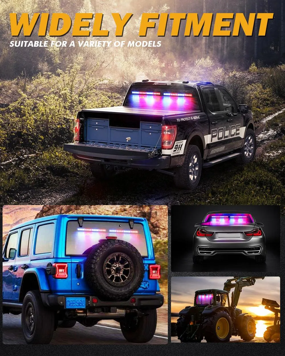 17" Dual LED Directional Emergency Traffic Advisor Light Bars 20 Flashing Patterns with Suction Cup Mount for Vehicles Trucks SUV ATV Car