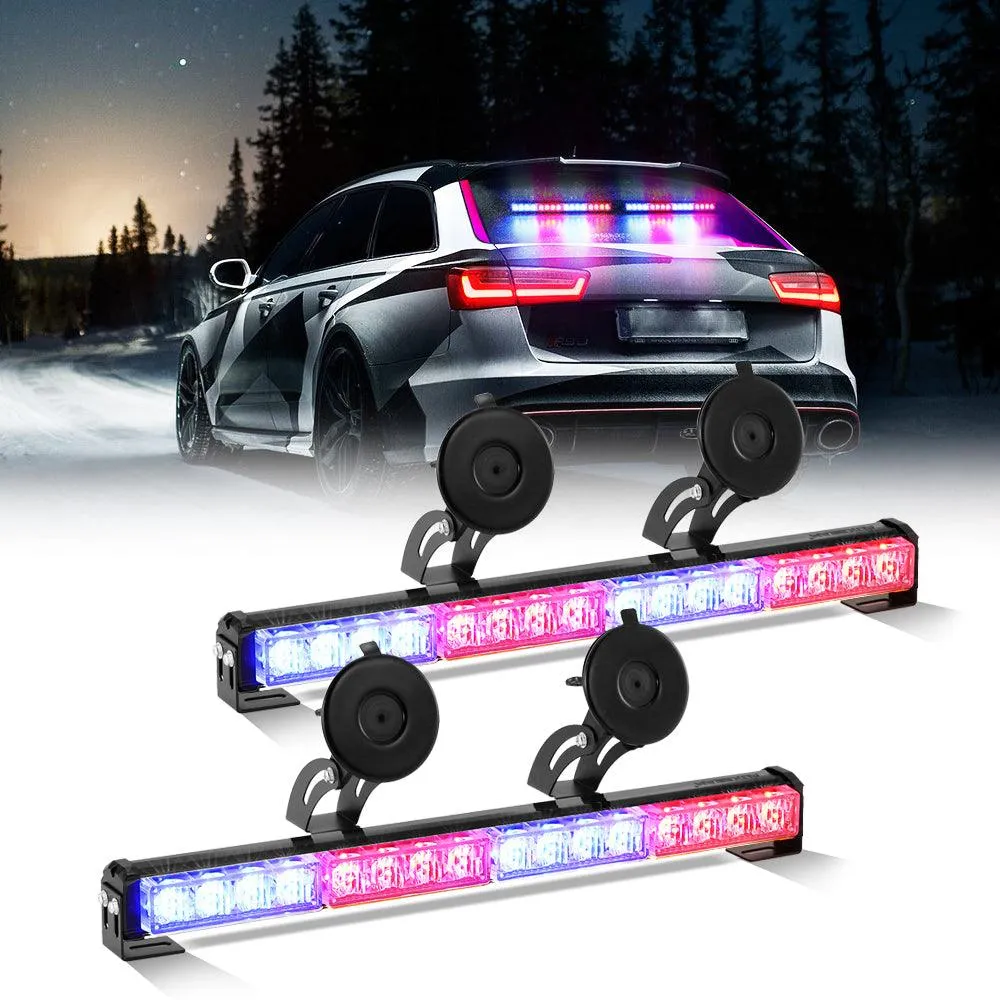 17" Dual LED Directional Emergency Traffic Advisor Light Bars 20 Flashing Patterns with Suction Cup Mount for Vehicles Trucks SUV ATV Car