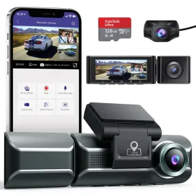 3 Camera 4K Dashcam System with Screen Night Vision GPS & Wi-Fi