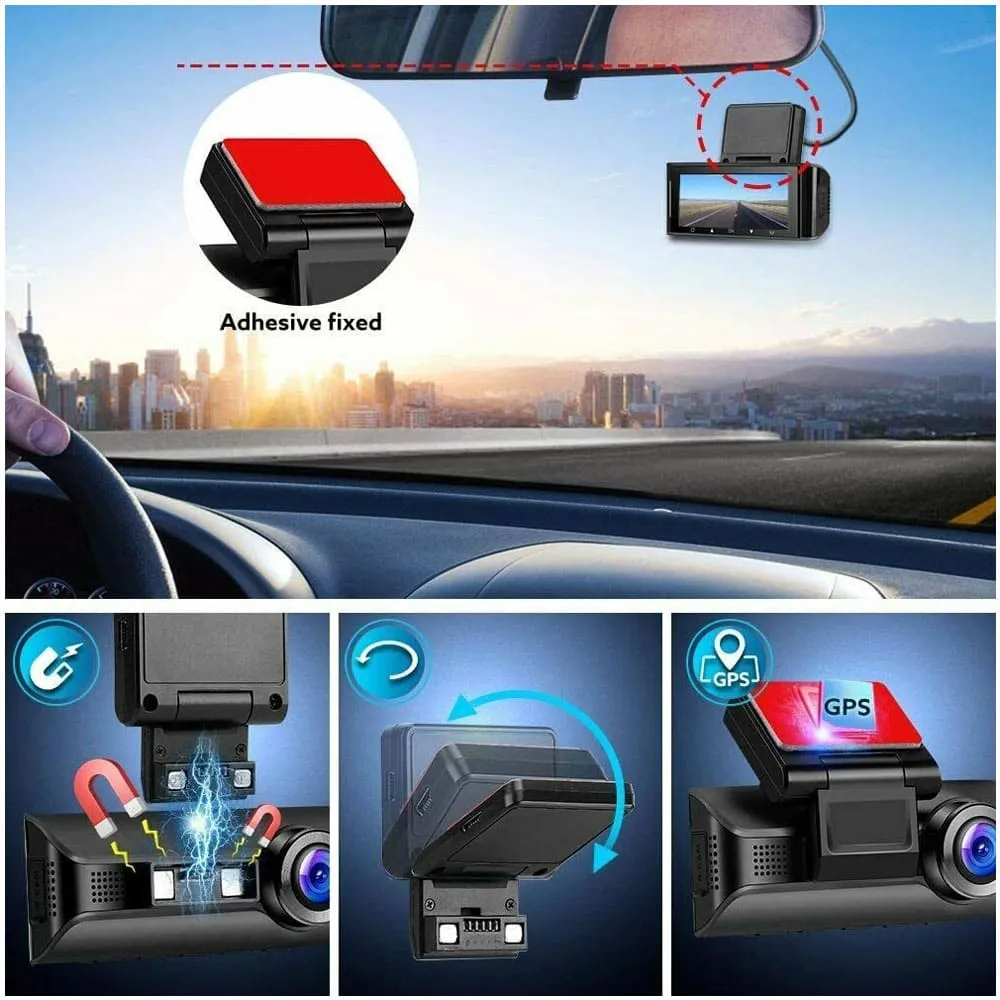 3 Camera 4K Dashcam System with Screen Night Vision GPS & Wi-Fi