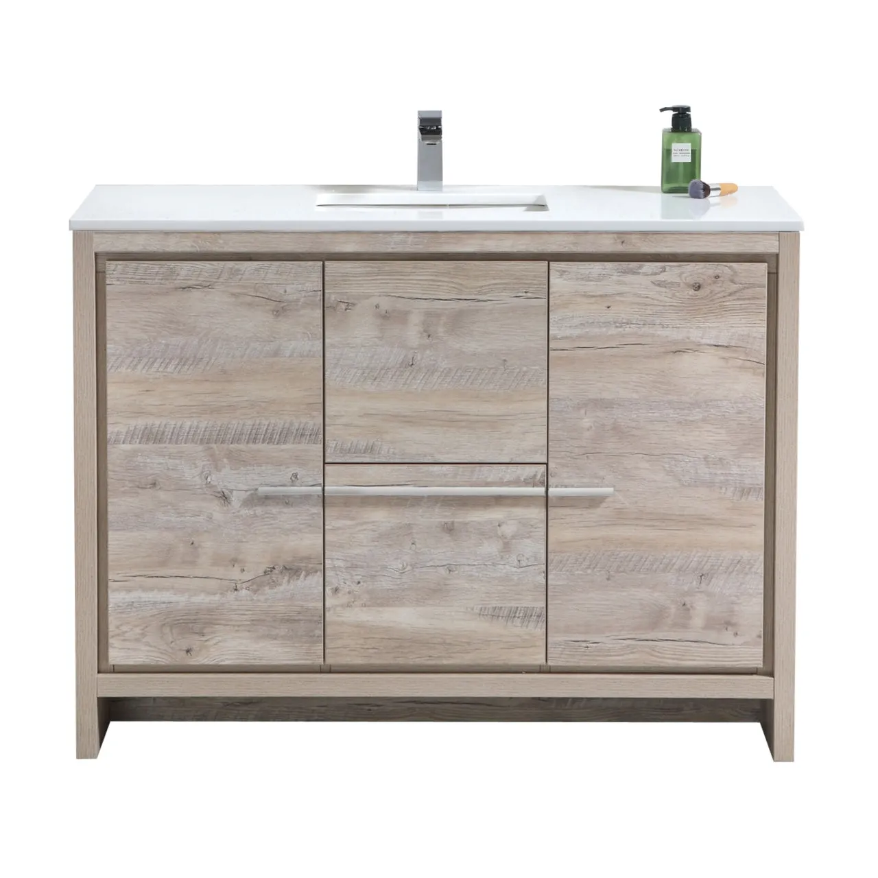 AD48" Single Sink, Nature Wood,Quartz Countertop,  Floor Standing Modern Bathroom Vanity