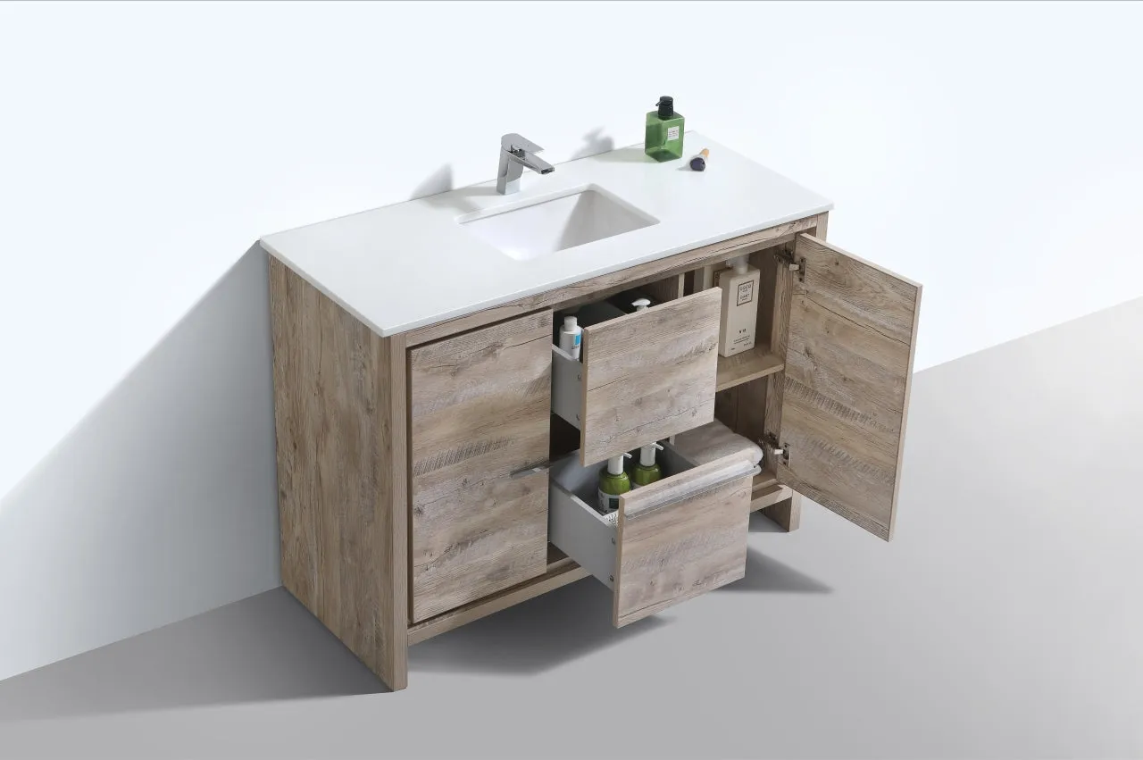 AD48" Single Sink, Nature Wood,Quartz Countertop,  Floor Standing Modern Bathroom Vanity