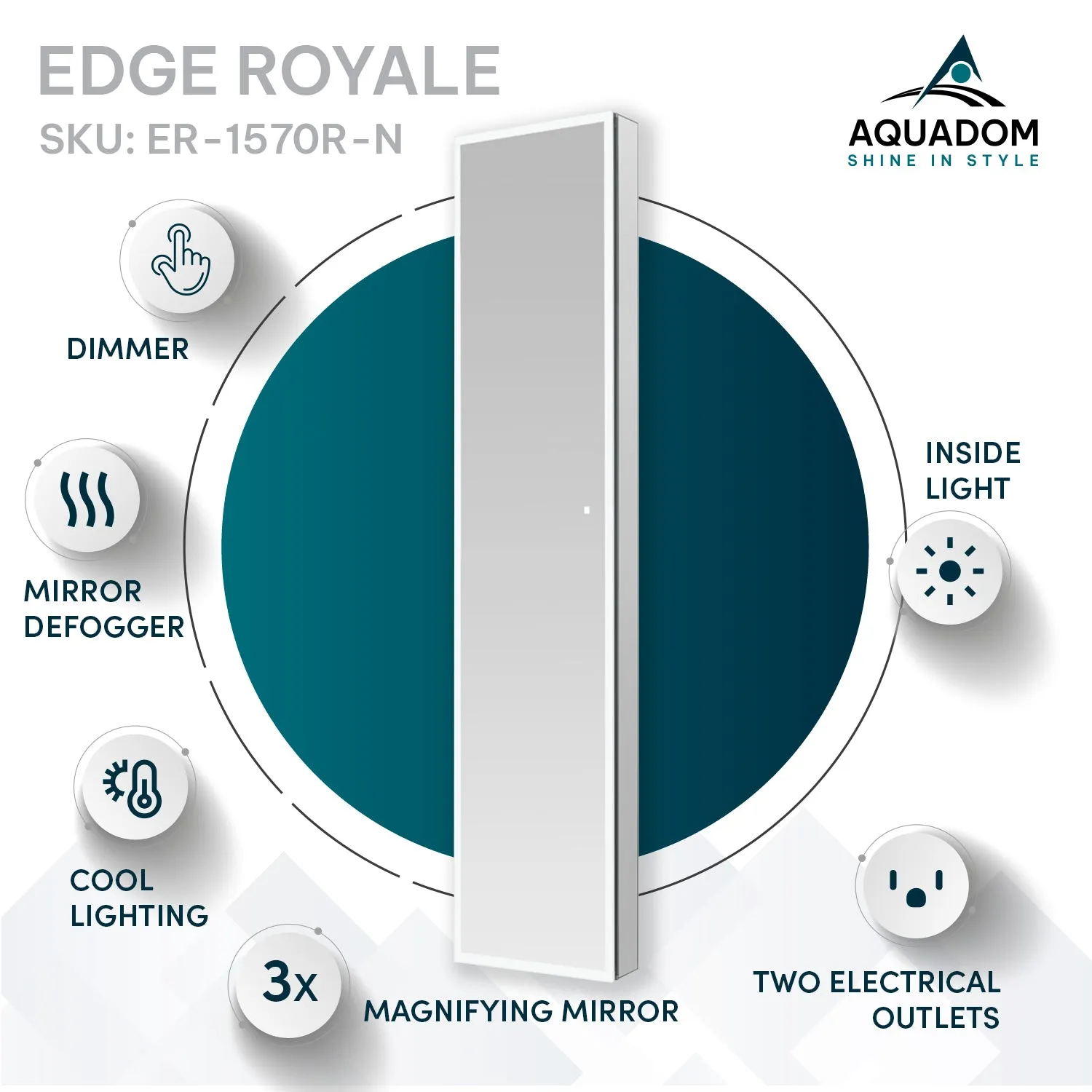 Aquadom Edge Royale 15x70 Right or Left Hinge LED Lighted Medicine Cabinet