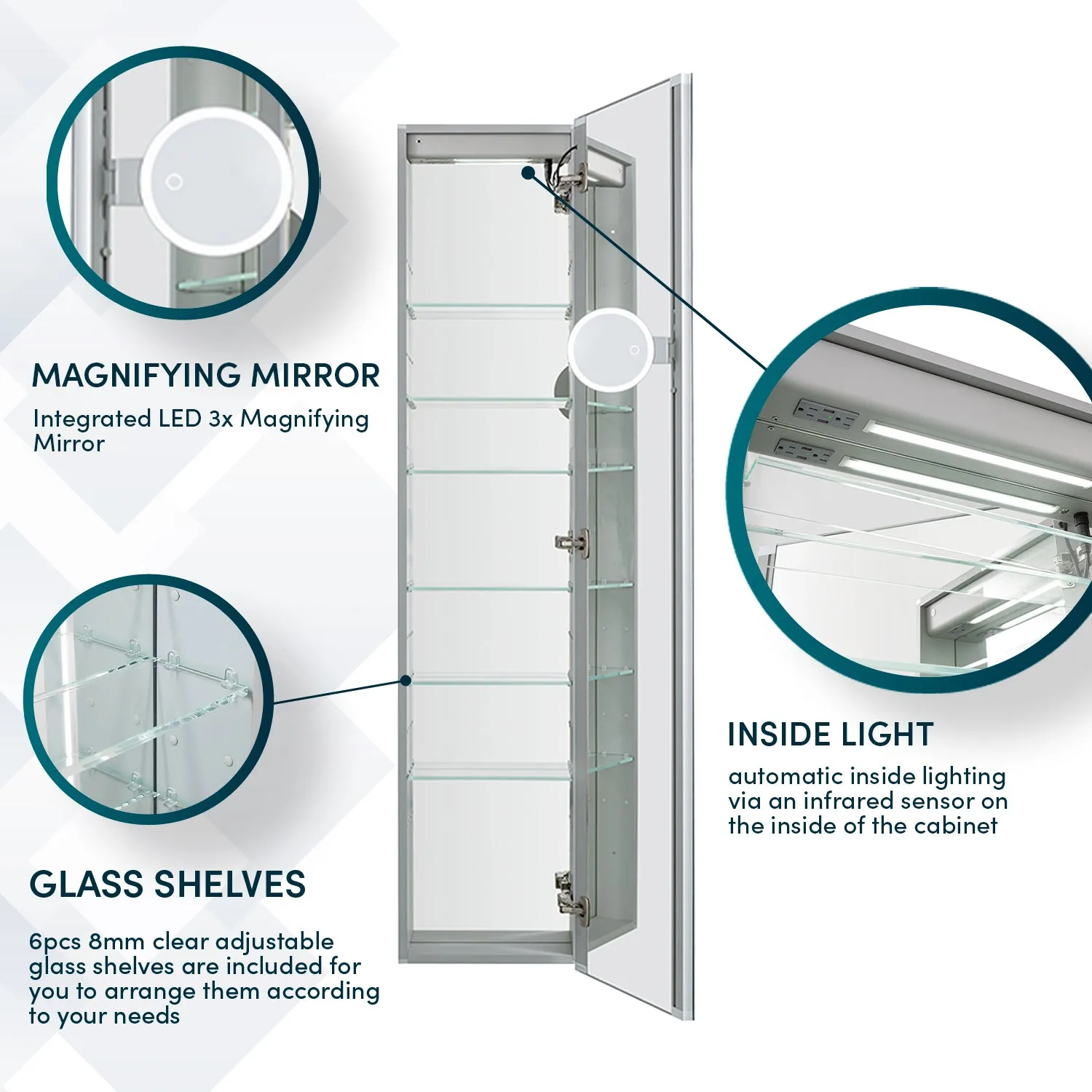 Aquadom Edge Royale 15x70 Right or Left Hinge LED Lighted Medicine Cabinet