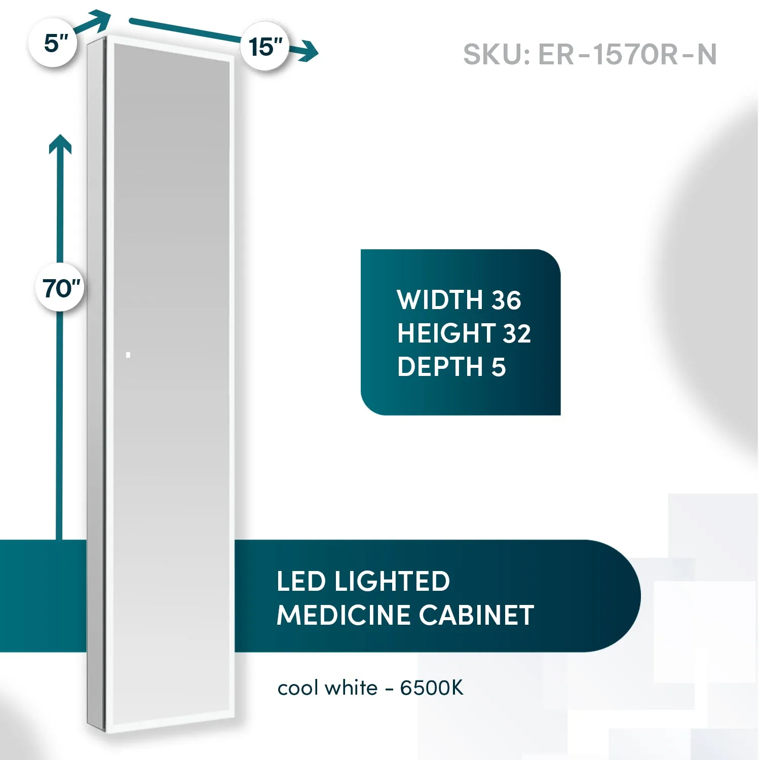 Aquadom Edge Royale 15x70 Right or Left Hinge LED Lighted Medicine Cabinet