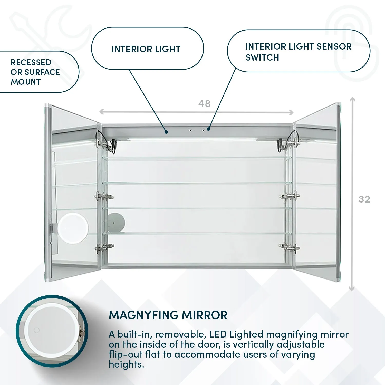 Aquadom Edge Royale 48x32 LED Lighted Medicine Cabinet