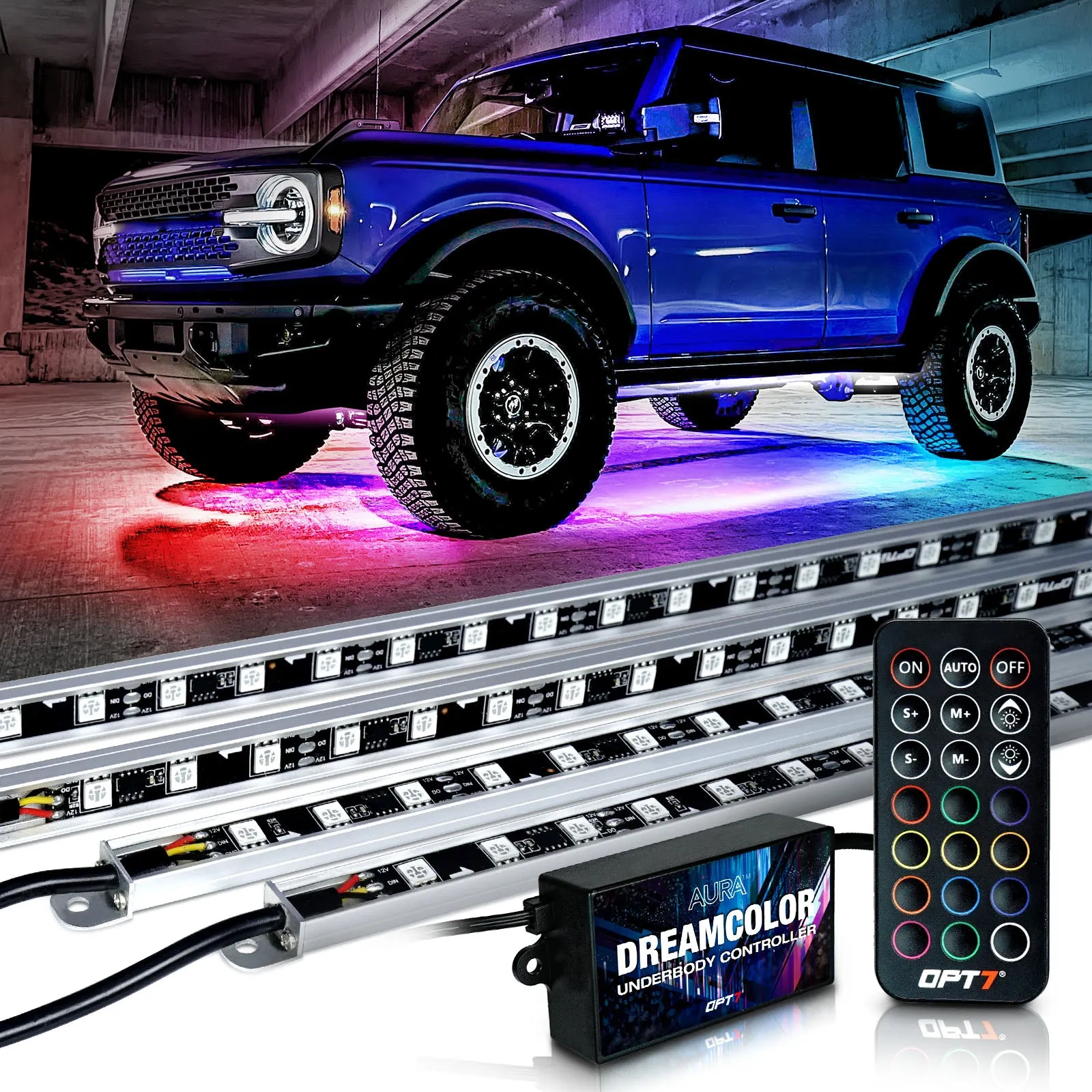 AURA PRO LED Lighting Kit for Truck Bundle (Grille LED Kit - Bluetooth Enabled APP   DreamColor Underglow LED Kit   Tailgate Triple Light Bar)