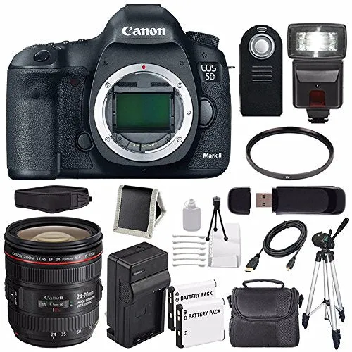 Canon EOD 5D III Digital Camera International Model   Canon EF 24-70mm f/4L is USM Lens   LP-E6 Battery Bundle