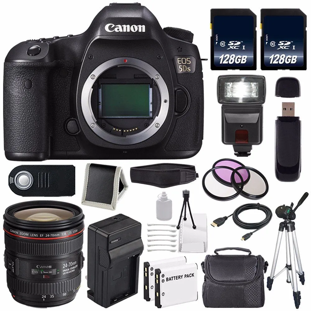 Canon EOS 5DS DSLR Camera (International Model) 0581C002   Canon EF 24-70mm f/4L is USM Lens   LP-E6 Battery   128GB SDX