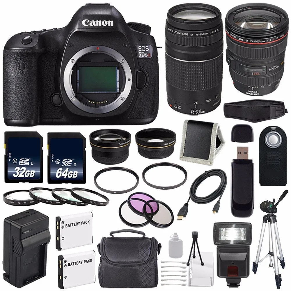 Canon EOS 5DS R DSLR Camera (International Model) 0582C002   Canon EF 24-105mm f/4L is USM Lens   Canon EF 75-300 III Advanced Bundle