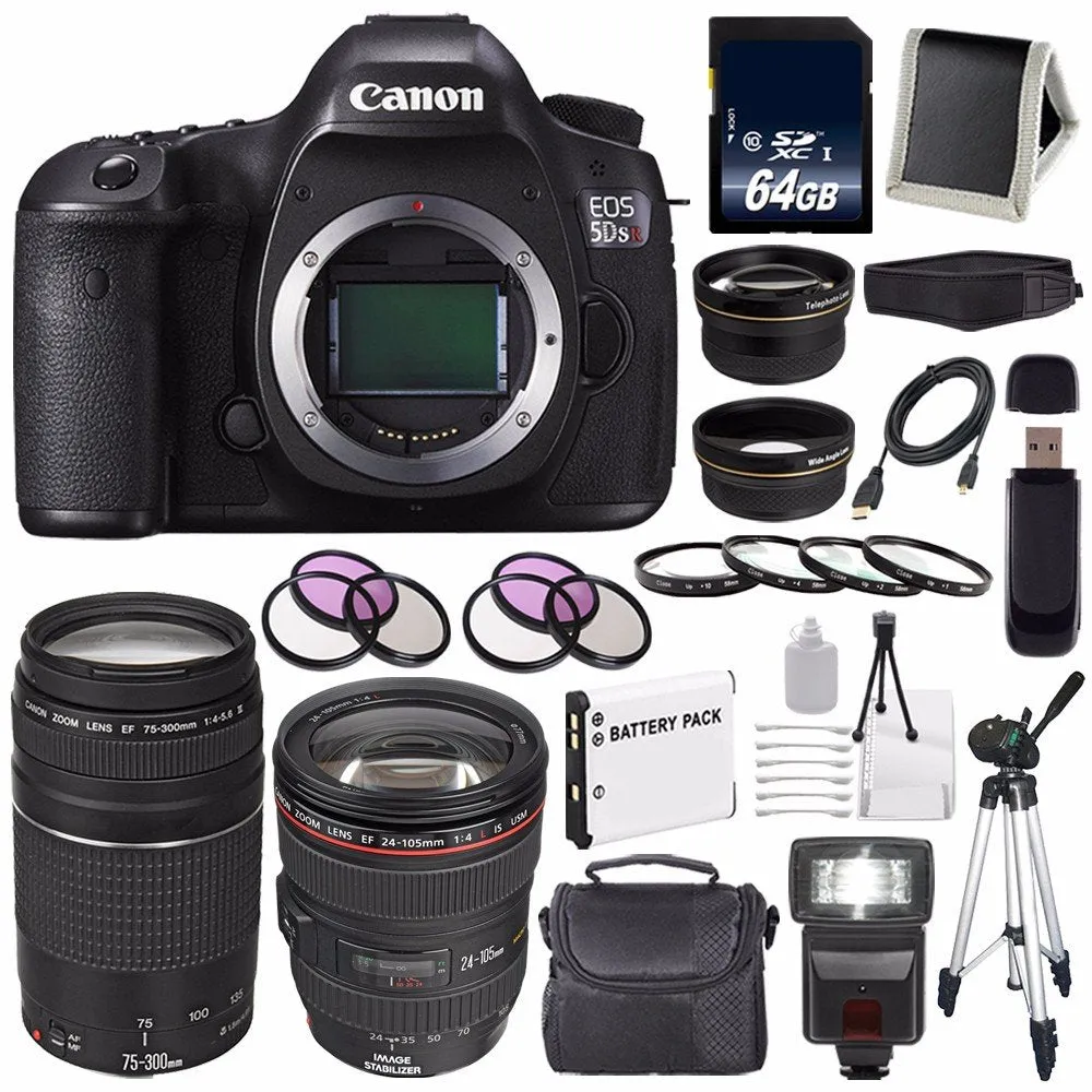 Canon EOS 5DS R DSLR Camera (International Model) 0582C002   Canon EF 24-105mm f/4L is USM Lens   Canon EF 75-300 III Pro Bundle