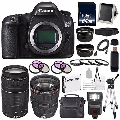 Canon EOS 5DS R DSLR Camera (International Model) 0582C002   Canon EF 24-105mm f/4L is USM Lens   Canon EF 75-300 III Pro Bundle