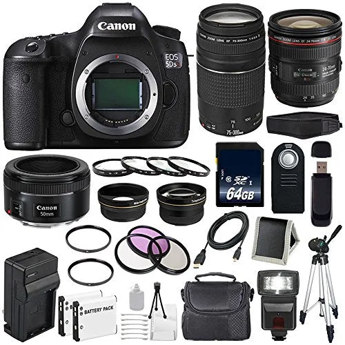 Canon EOS 5DS R DSLR Camera (International Model) 0582C002   Canon EF 24-70mm f/4L is USM Lens   Canon EF 75-300 III Supreme Bundle