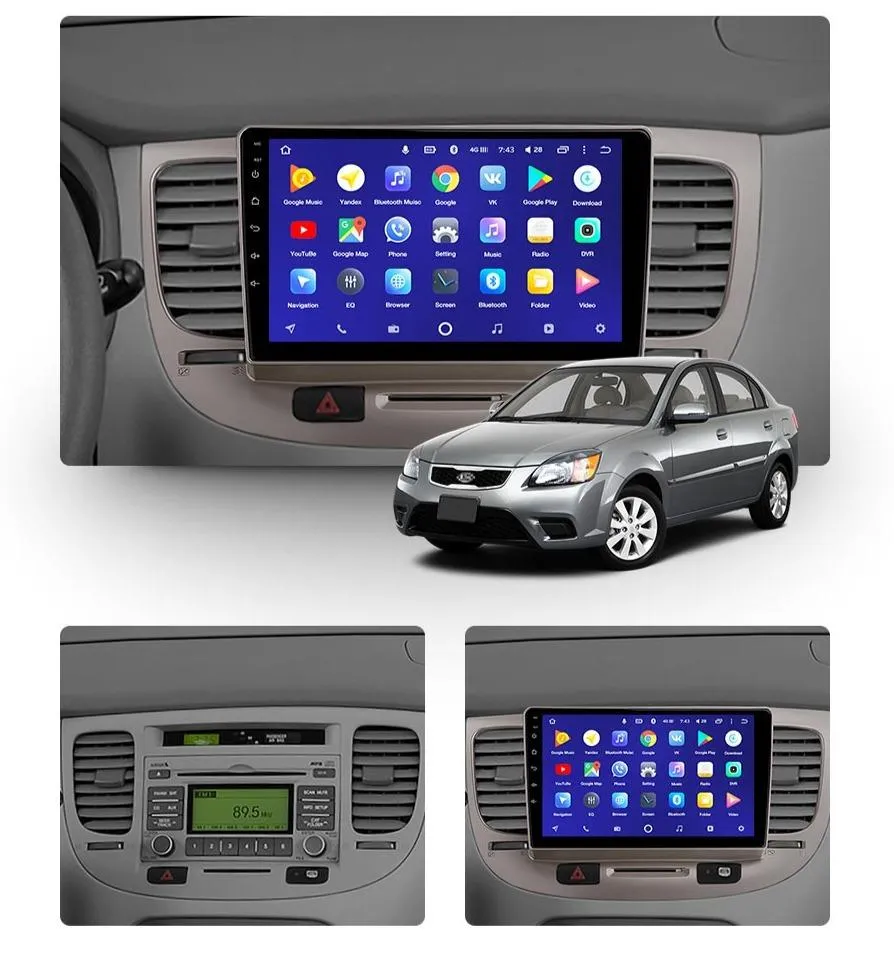 Car Dealz 10.2" Android 10.0 Kia RIO 2 RIO2 2005 - 2011 In Dash Plus OEM Fascia