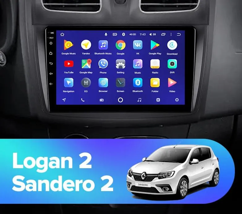 Car Dealz 10.2" Android 10.0 Renault Logan 2 2014-2019 Sandero 2 2012-2019 In Dash Plus OEM Fascia