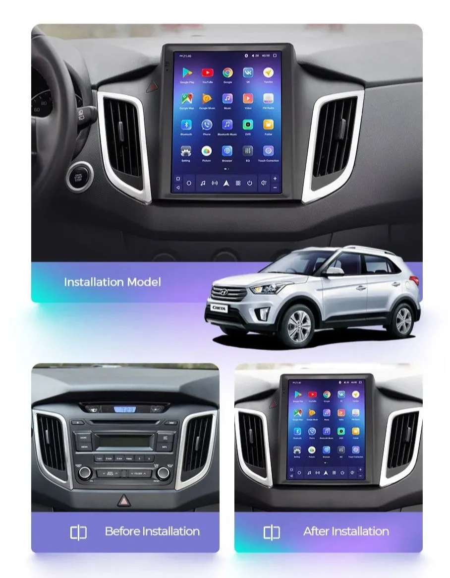 Car Dealz 11" Android 12.0 Hyundai Creta IX25 Tesla Style 2016-2019 w CAM In Dash Plus OEM Fascia