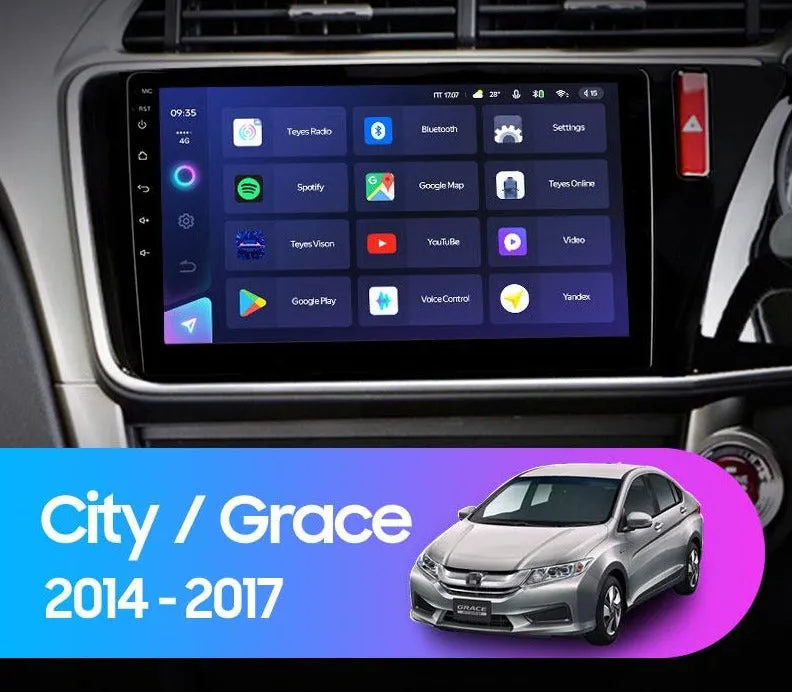 Car Dealz Elite 4G Data Model 10.2" Android 12.0 For Honda City Grace 1 2014 - 2017 In Dash Plus OEM Fascia