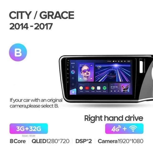 Car Dealz Elite 4G Data Model 10.2" Android 12.0 For Honda City Grace 1 2014 - 2017 In Dash Plus OEM Fascia