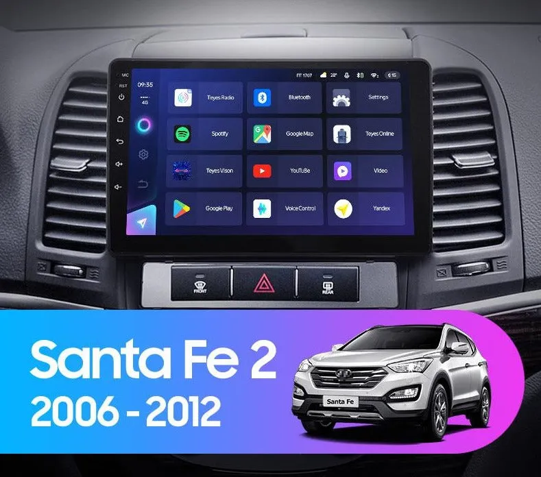 Car Dealz Elite 4G Data Model 10.2" Android 12.0 For Hyundai Santa Fe 2 2006 - 2012 In Dash Plus OEM Fascia