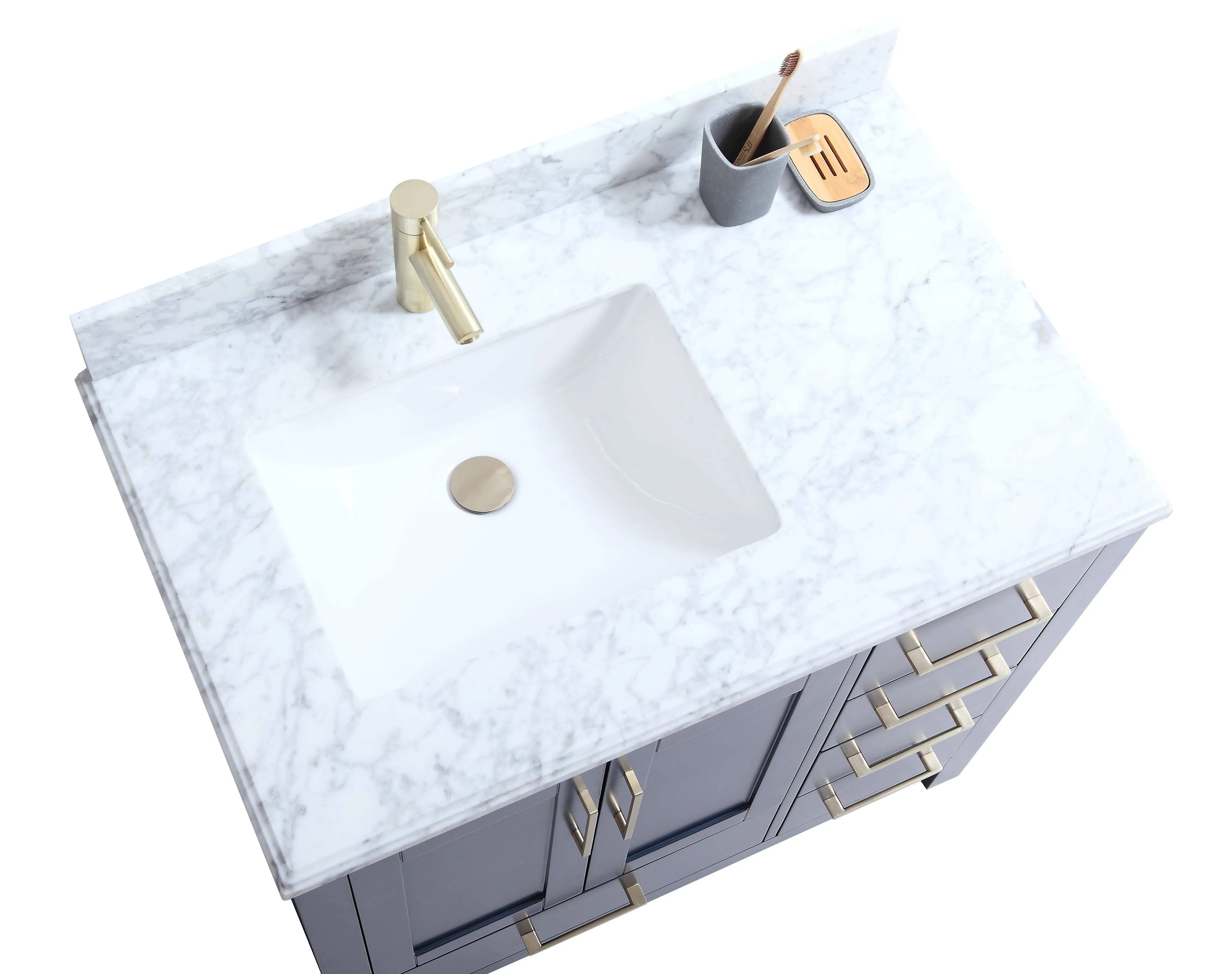 CCS201 - 36" Navy Blue, Floor Standing Modern Bathroom Vanity, MARBLE Countertop,Brushed Gold Hardware