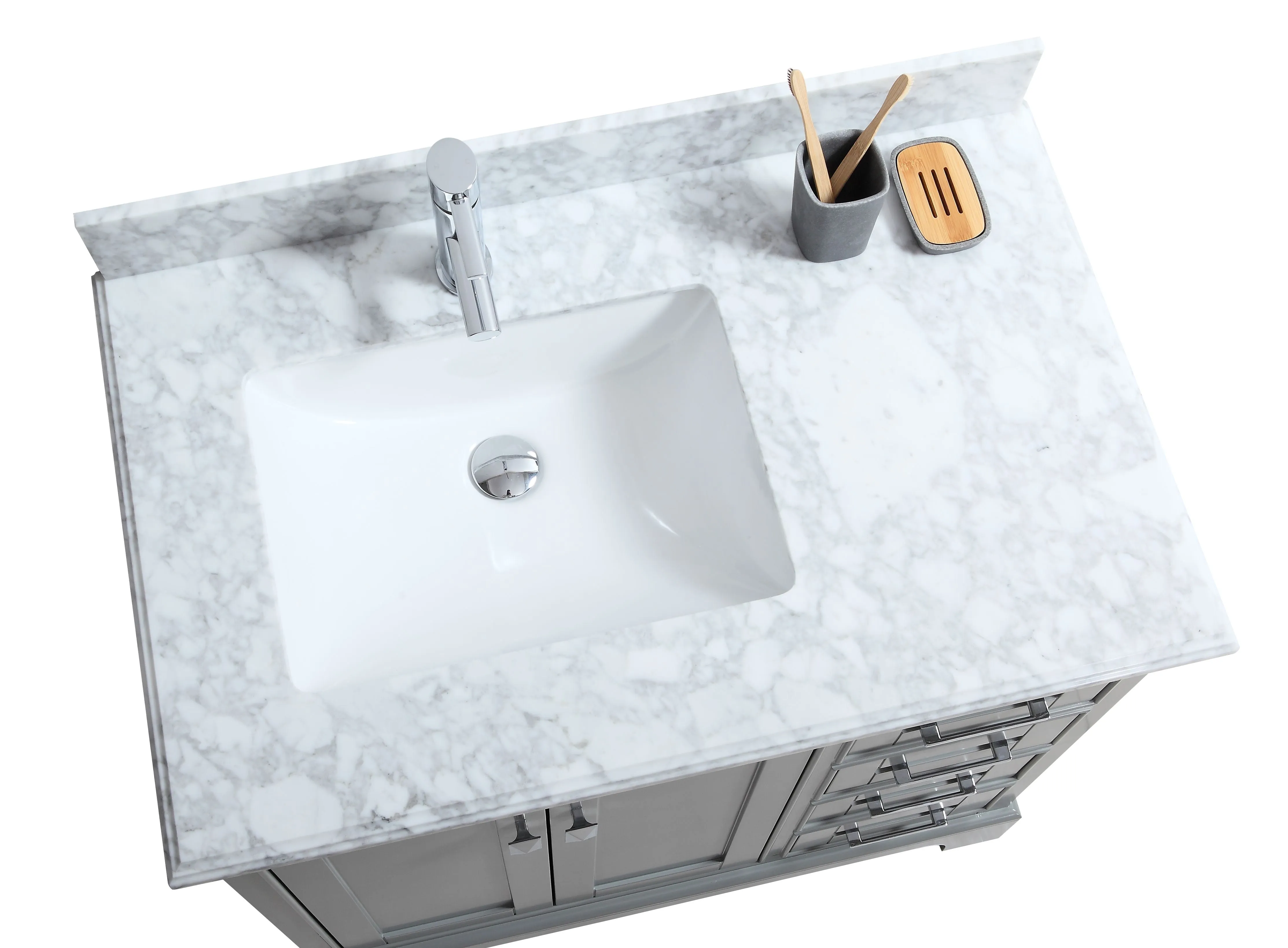 CCS701 - 36" Grey, Floor Standing Modern Bathroom Vanity, Quartz Countertop, Chrome Hardware