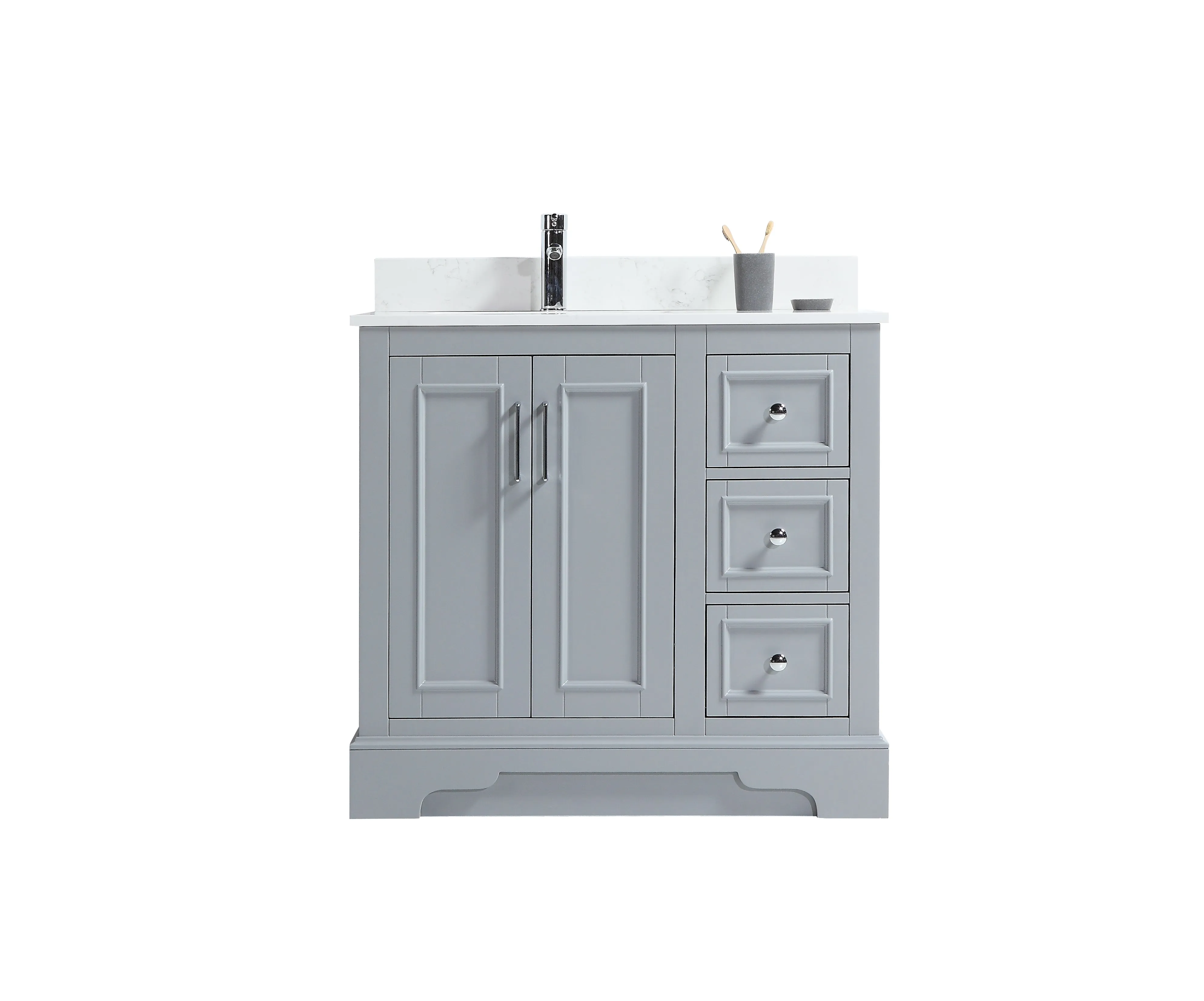 CCS701 - 36" Grey, Floor Standing Modern Bathroom Vanity, Quartz Countertop, Chrome Hardware