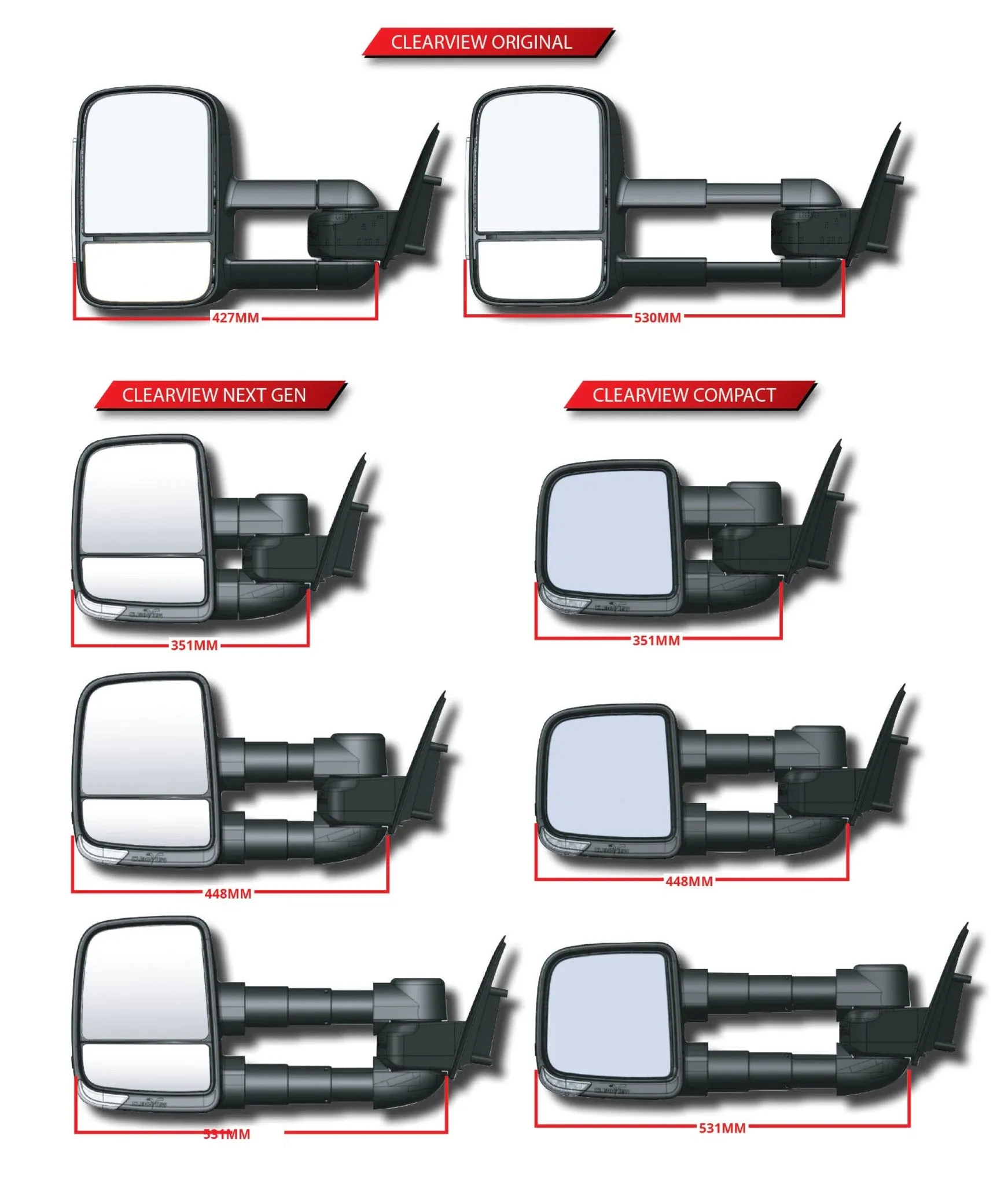 Clearview Next Gen Towing Mirrors for Volkswagen Amarok NF Aventura / PanAmericana 12/2022 