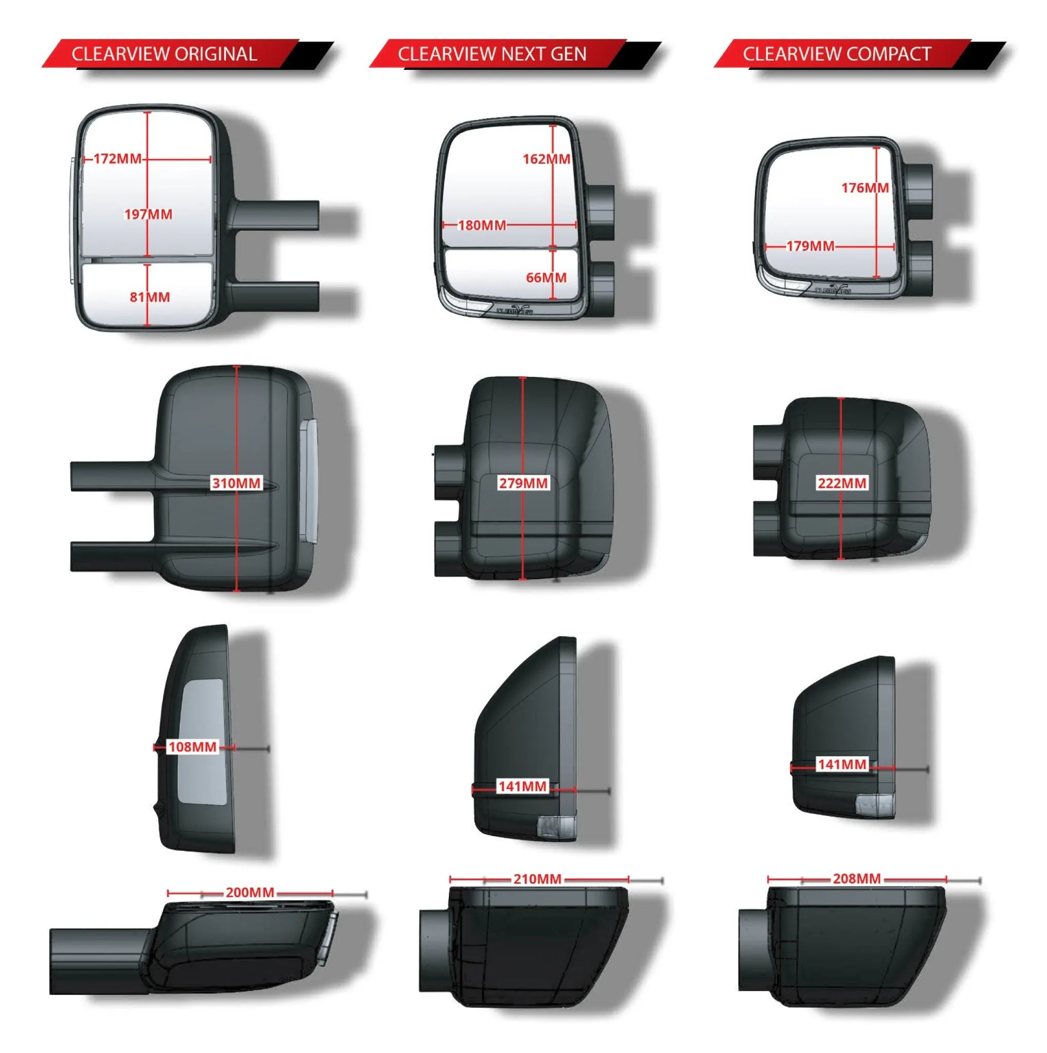 Clearview Next Gen Towing Mirrors for Volkswagen Amarok NF Core Dec 2022 MY23 on