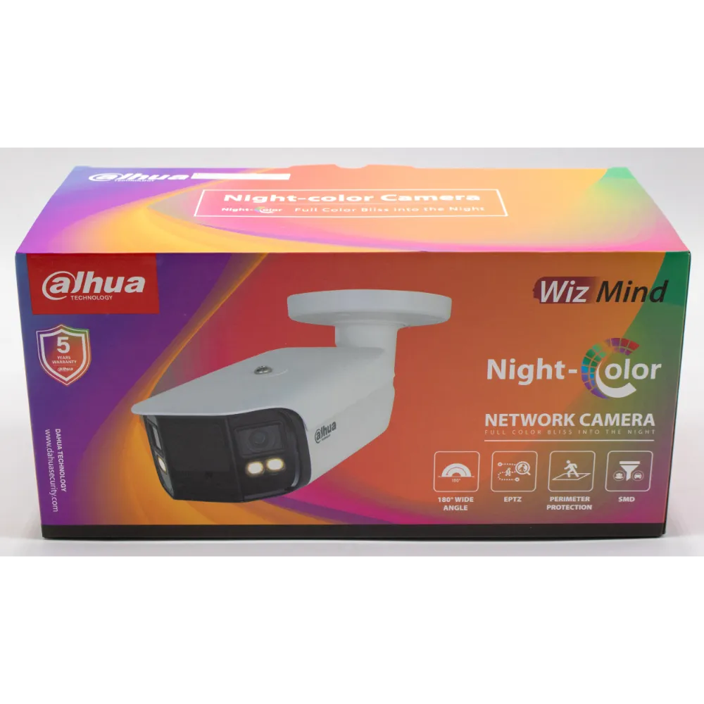 Dahua DH-IPC-PFW5849-A180-E2-ASTE WizMind Series 2 x 4MP Enhanced Night Color Dual-Lens Panoramic Bullet IP Camera, 3.6mm Fixed Lens, White