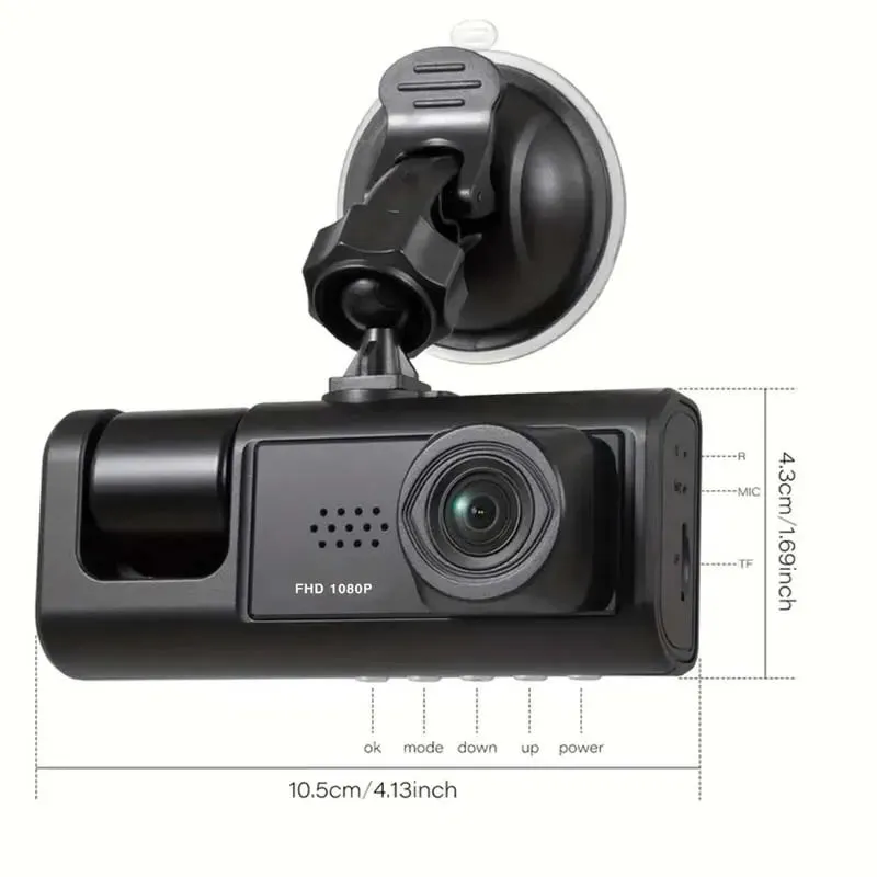 Dash Cam W/ IR Night Vision Loop Recording & 2" IPS Screen 1080P 3 Camera ， DVR recorder, video recorder, Vehicle DVR