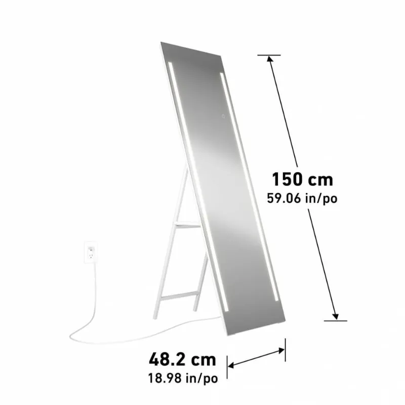 DMIRP-EMC Emeraude Modern 60-Inch x 20-Inch Rectangular LED Floor Mirror with Ambient Lighting