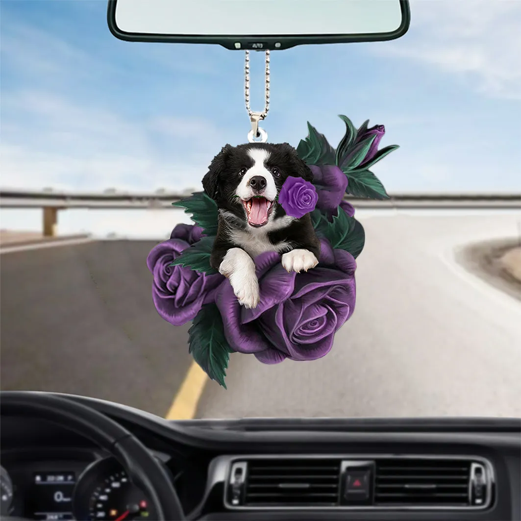 Dog in Purple Rose Car Mirror Hanging Car Interior Accessories