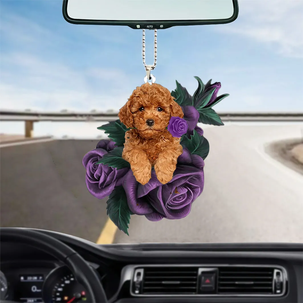 Dog in Purple Rose Car Mirror Hanging Car Interior Accessories