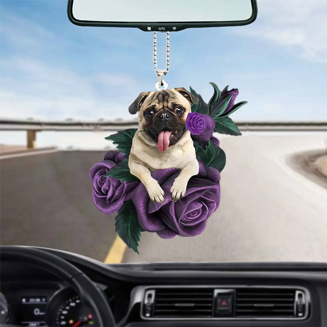 Dog in Purple Rose Car Mirror Hanging Car Interior Accessories