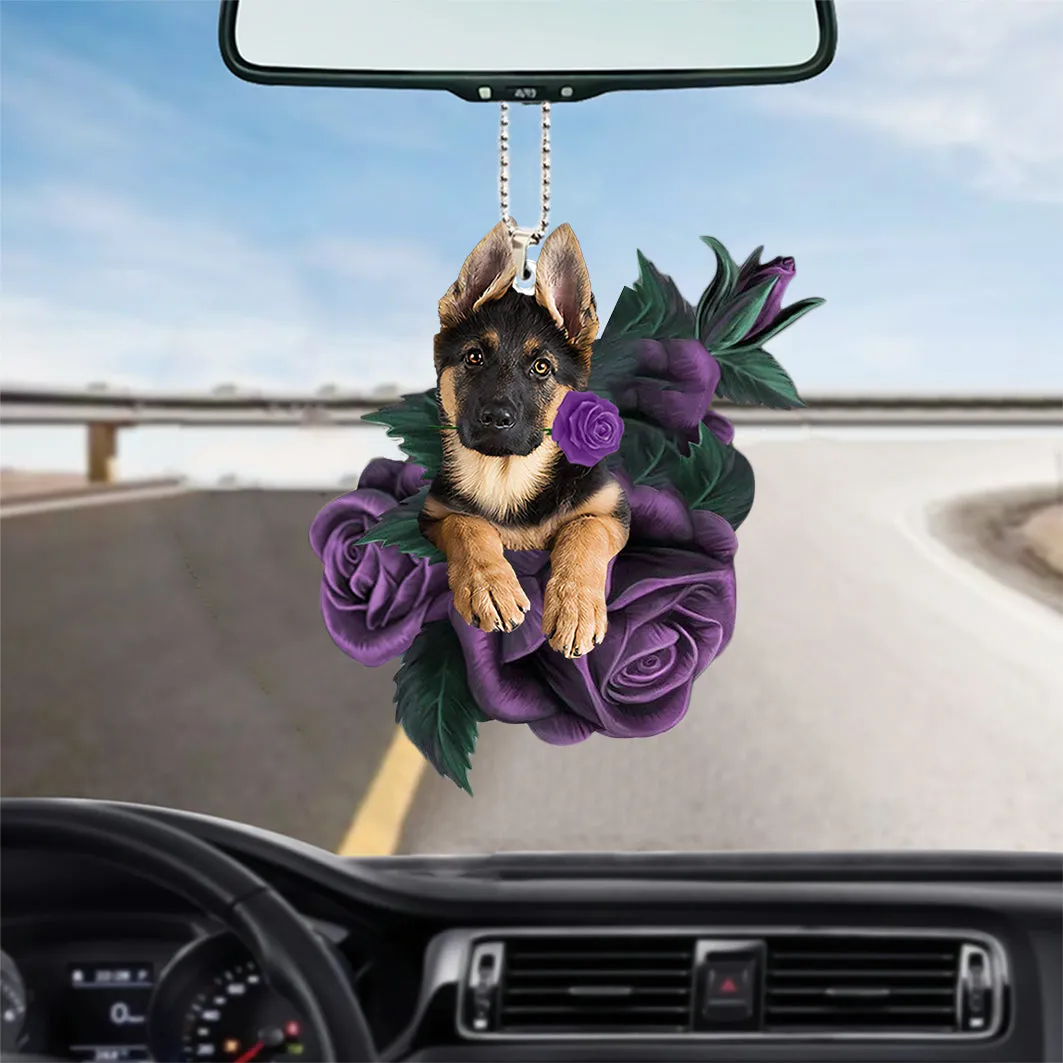 Dog in Purple Rose Car Mirror Hanging Car Interior Accessories