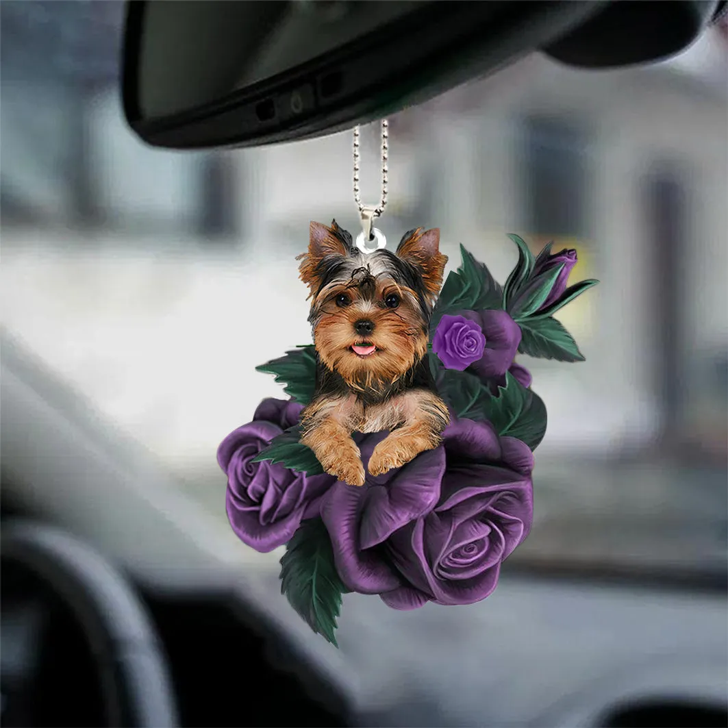 Dog in Purple Rose Car Mirror Hanging Car Interior Accessories