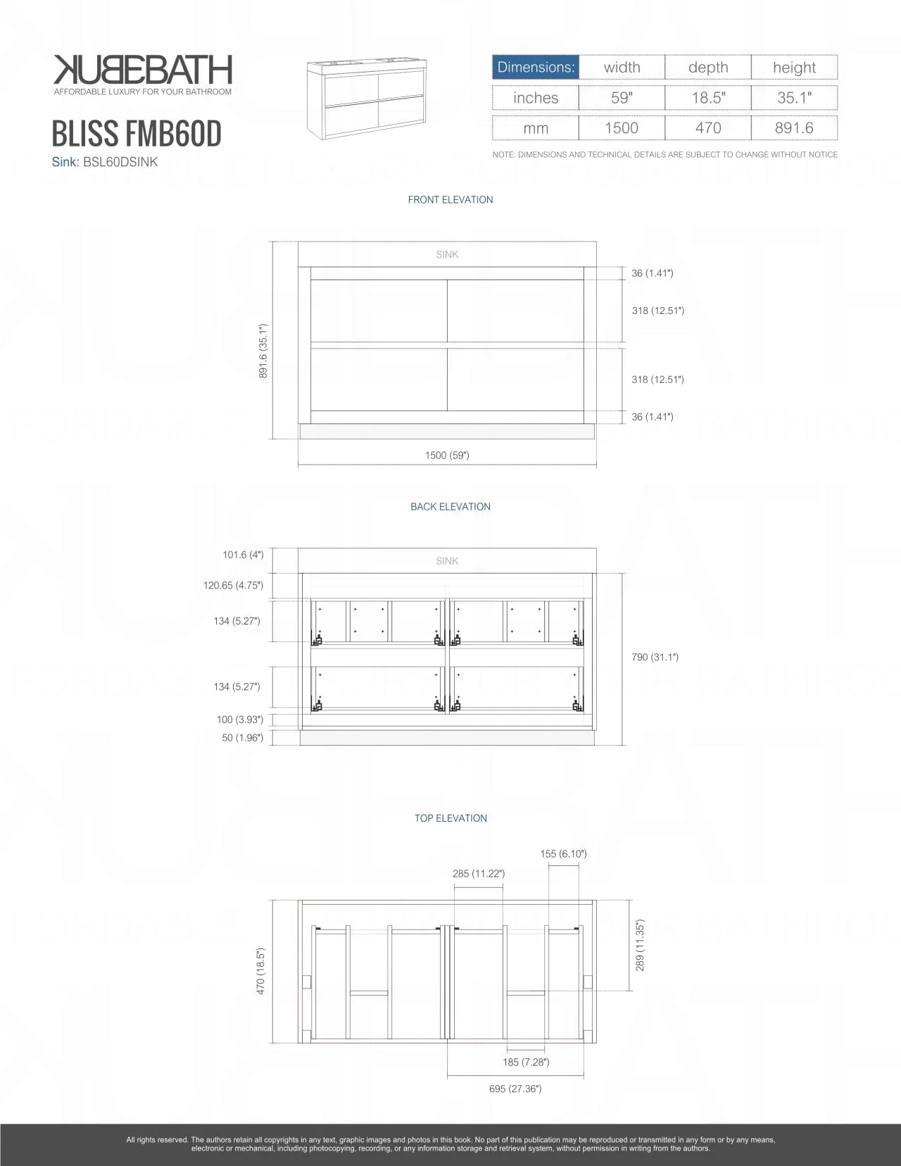 FMB60" BUTTERNUT, Double Sink, Floor Standing Modern Bathroom Vanity """ PICK UP IN STORE ONLY """