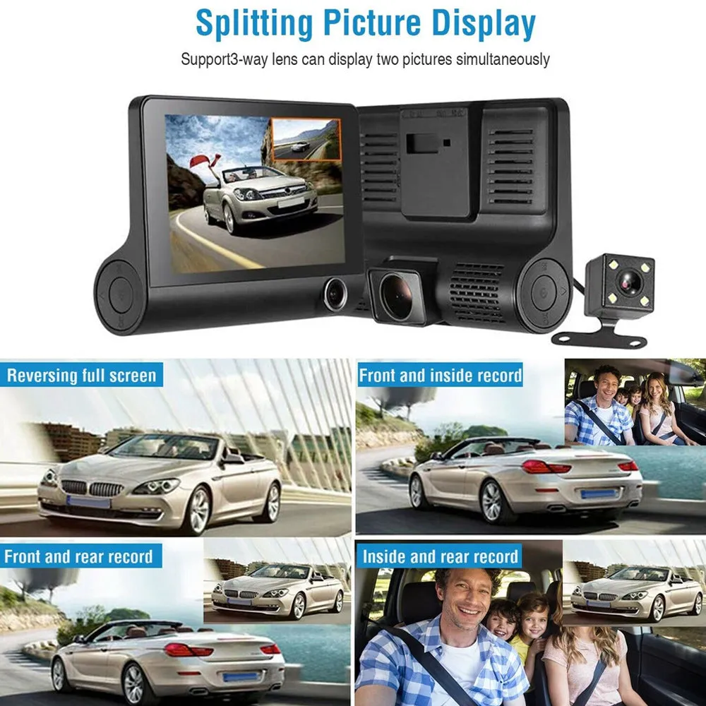 Full HD Front Rear & Interior Three Lens Car Dashboard Camera