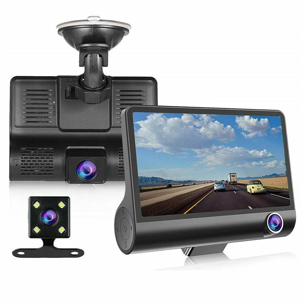 Full HD Front Rear & Interior Three Lens Car Dashboard Camera