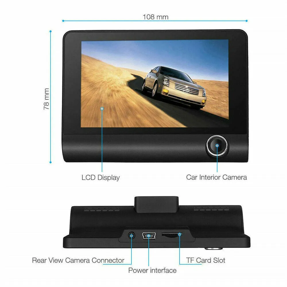 Full HD Front Rear & Interior Three Lens Car Dashboard Camera