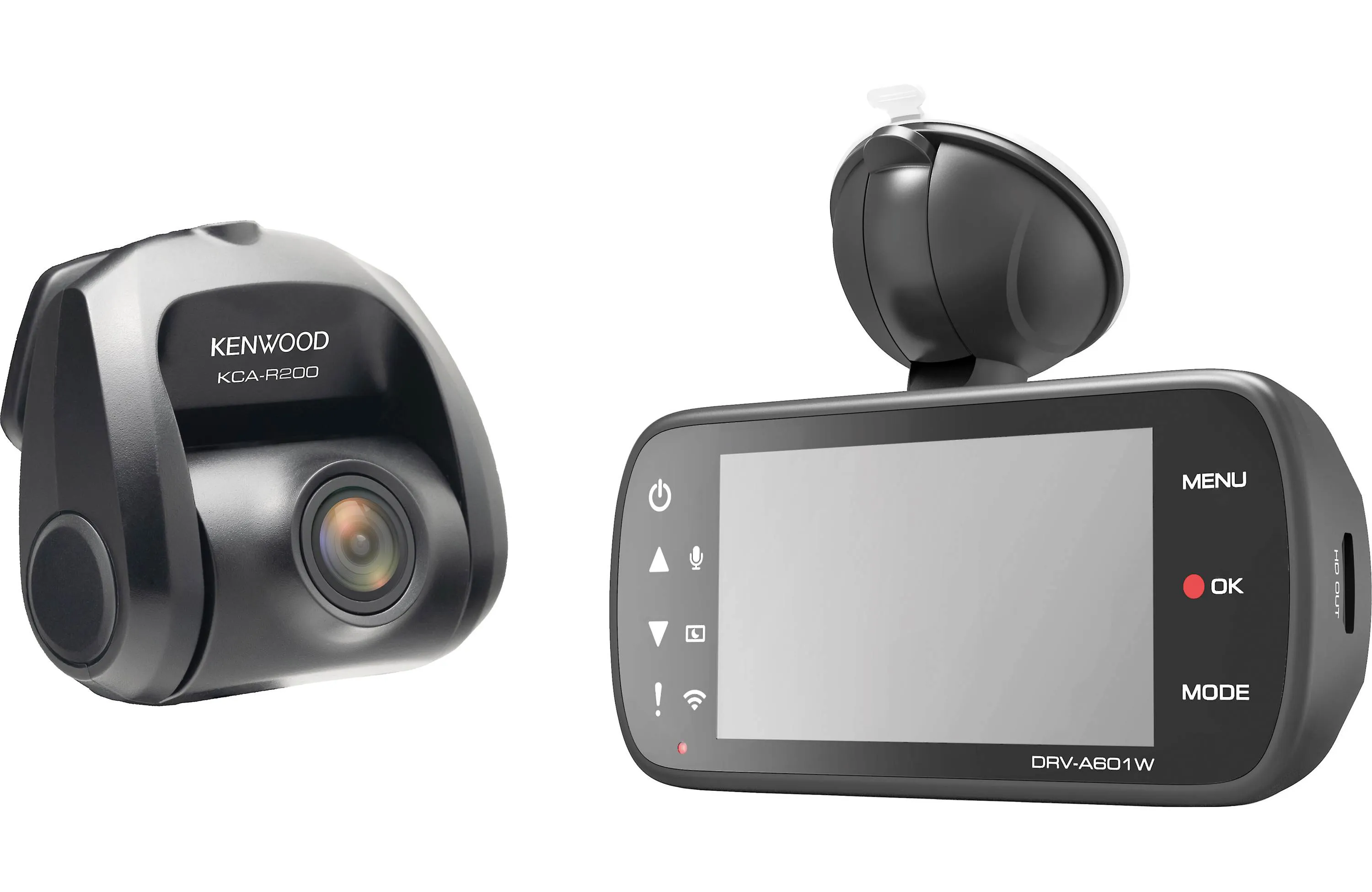 Kenwood DRVA601WDP 4K Ultra HD Dash Cam with 3" display, Wi-Fi, and GPS, and Rear-View Cam