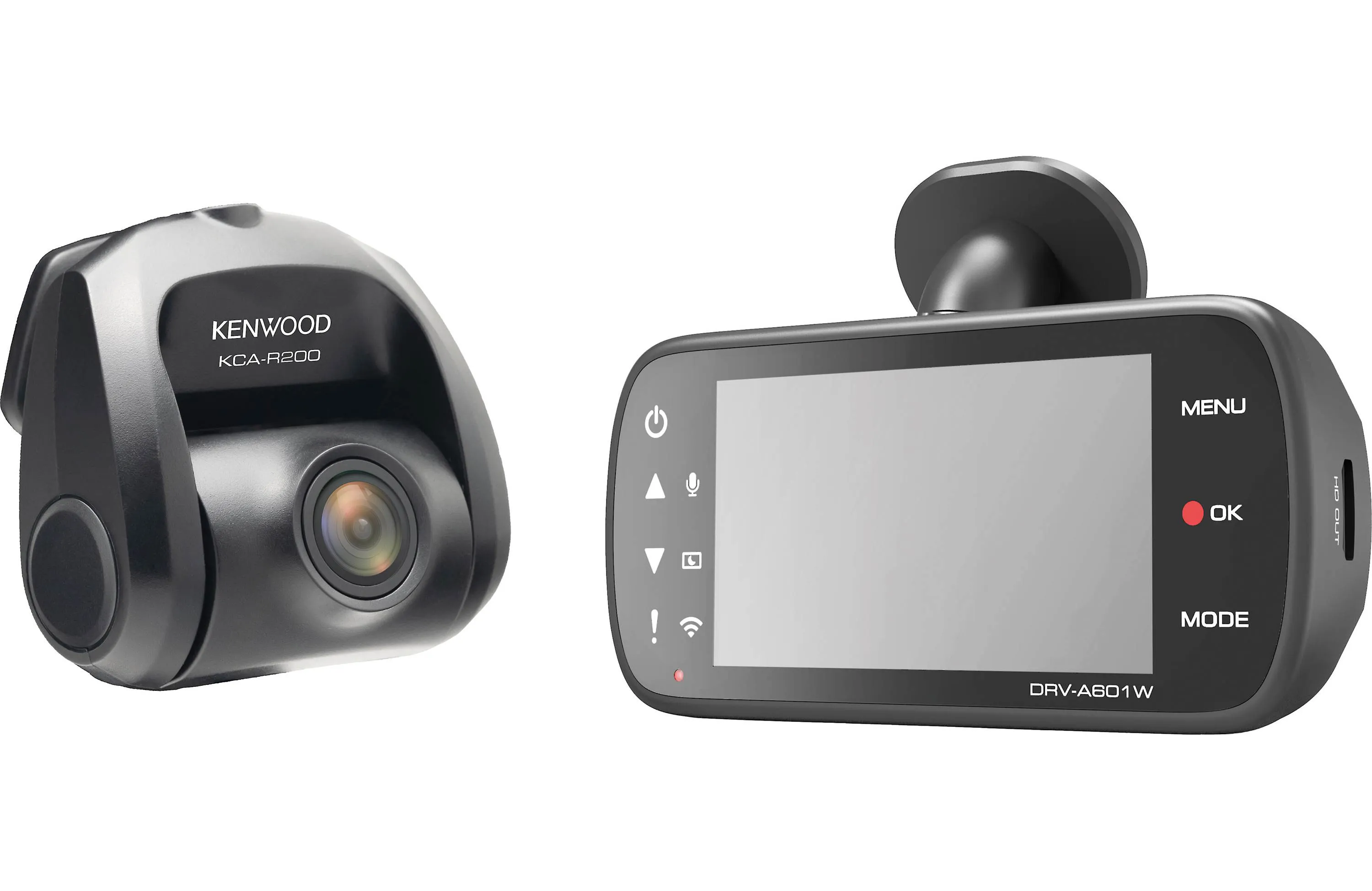 Kenwood DRVA601WDP 4K Ultra HD Dash Cam with 3" display, Wi-Fi, and GPS, and Rear-View Cam