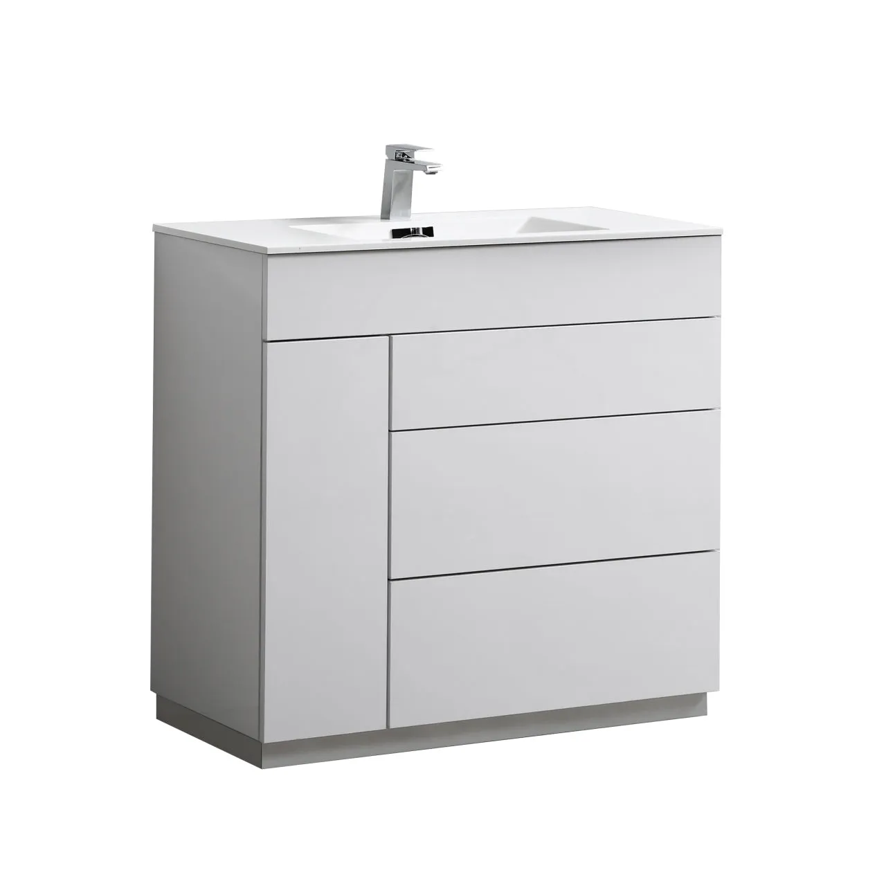 KFM36" High Gloss White, Floor Standing Modern Bathroom Vanity