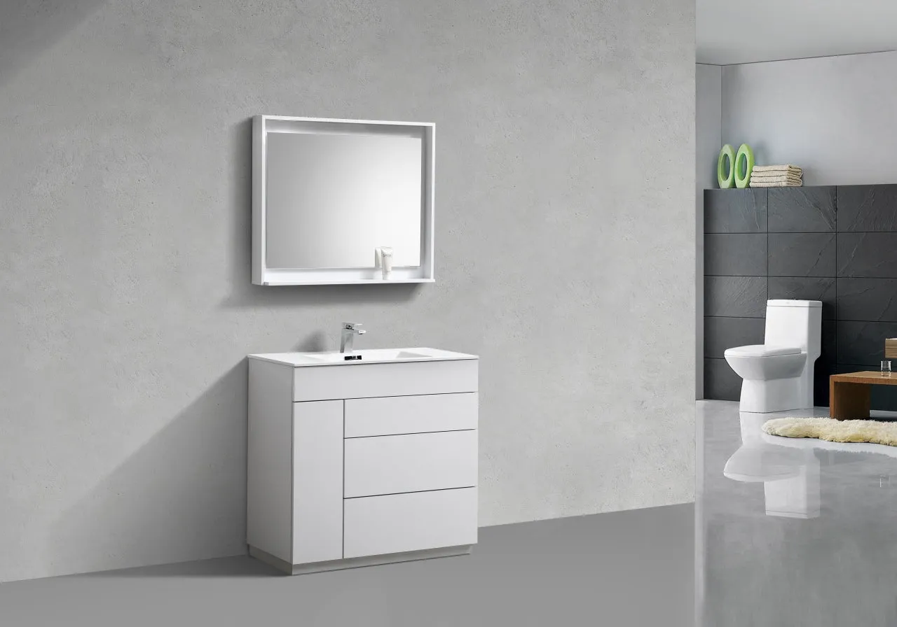 KFM36" High Gloss White, Floor Standing Modern Bathroom Vanity