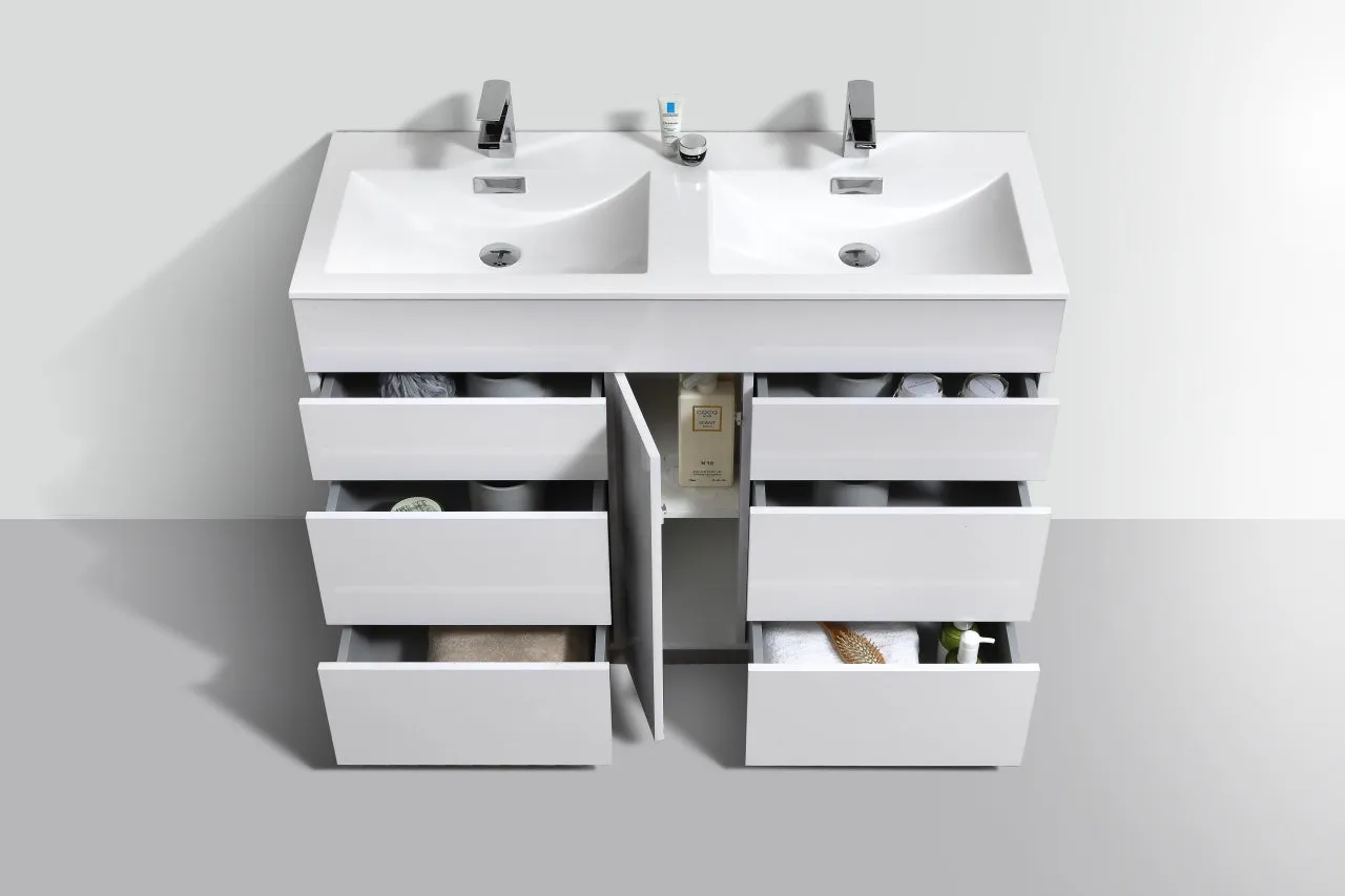 KFM48",Double Sink, High Gloss White , Floor Standing Modern Bathroom Vanity