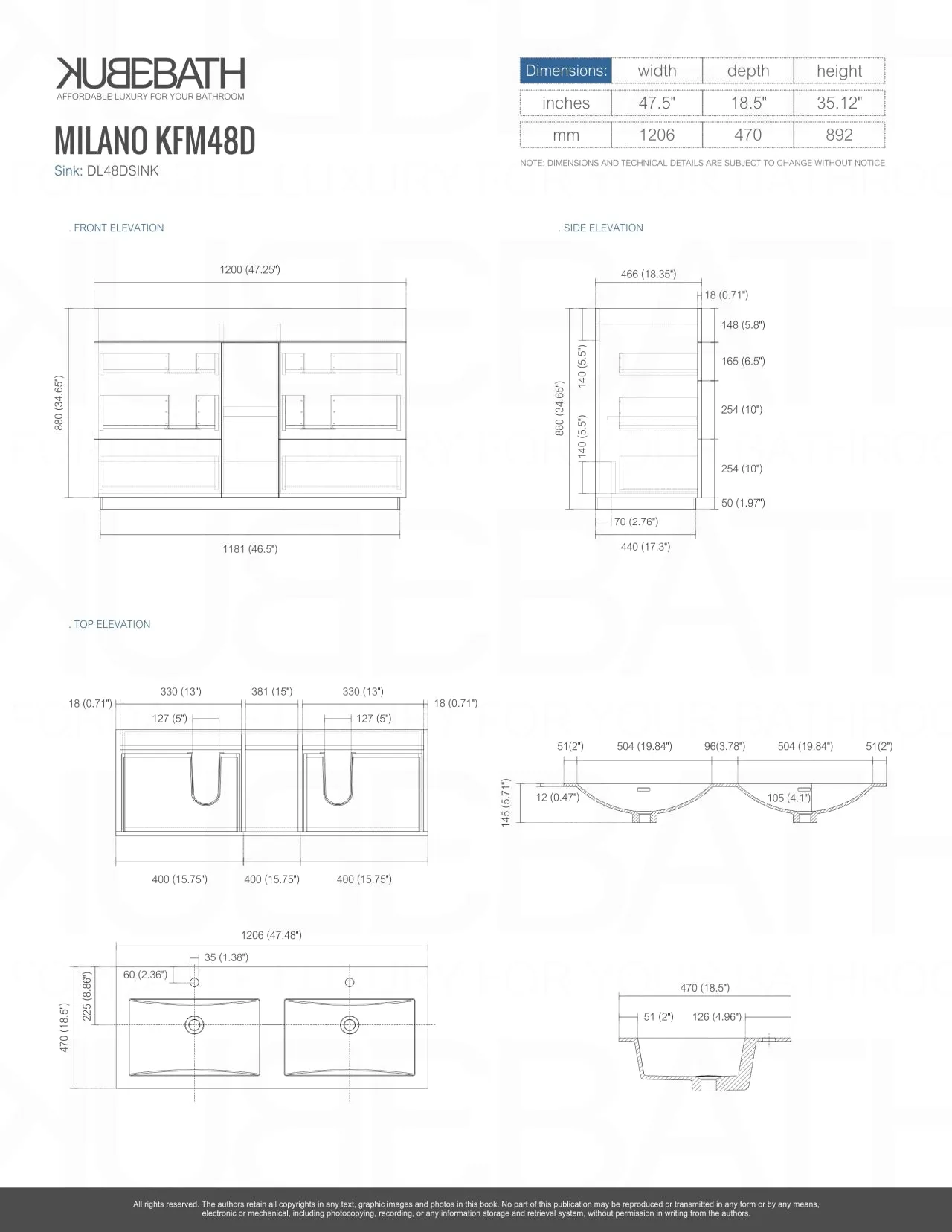 KFM48",Double Sink, Nature Wood , Floor Standing Modern Bathroom Vanity