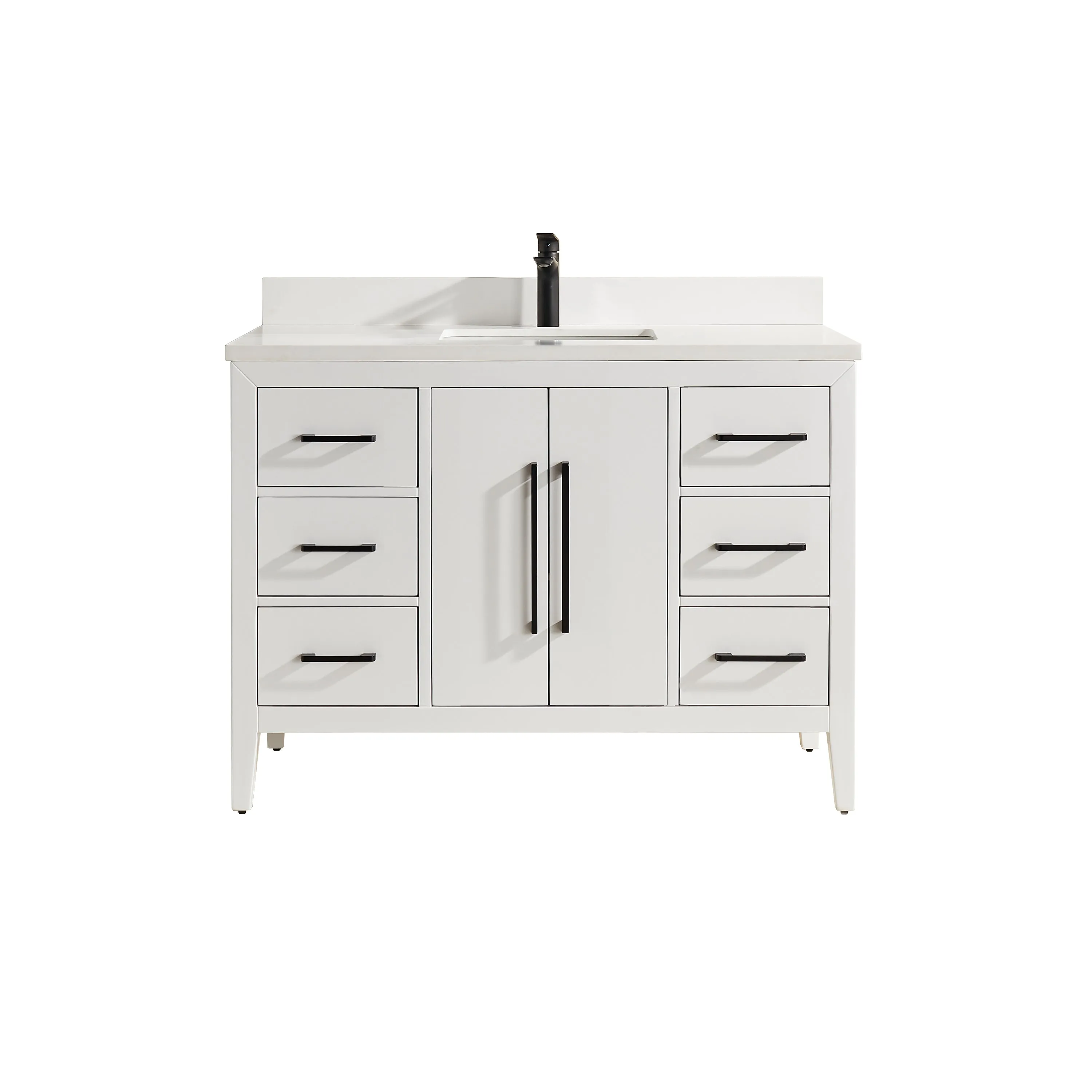 Lily - 48", White , Floor Standing Modern Bathroom Vanity, Quartz Countertop