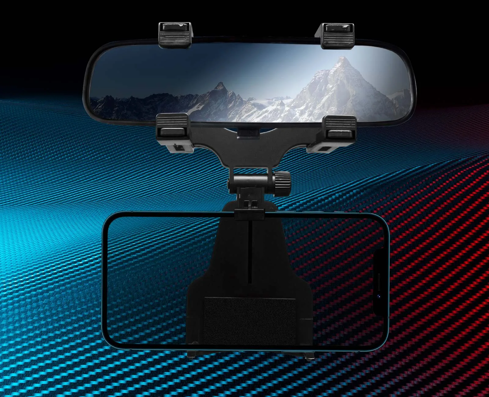 Rearview Mirror Phone Holder, 240° Swivel, Adjustable Cradle, Fits Devices Up to 5"