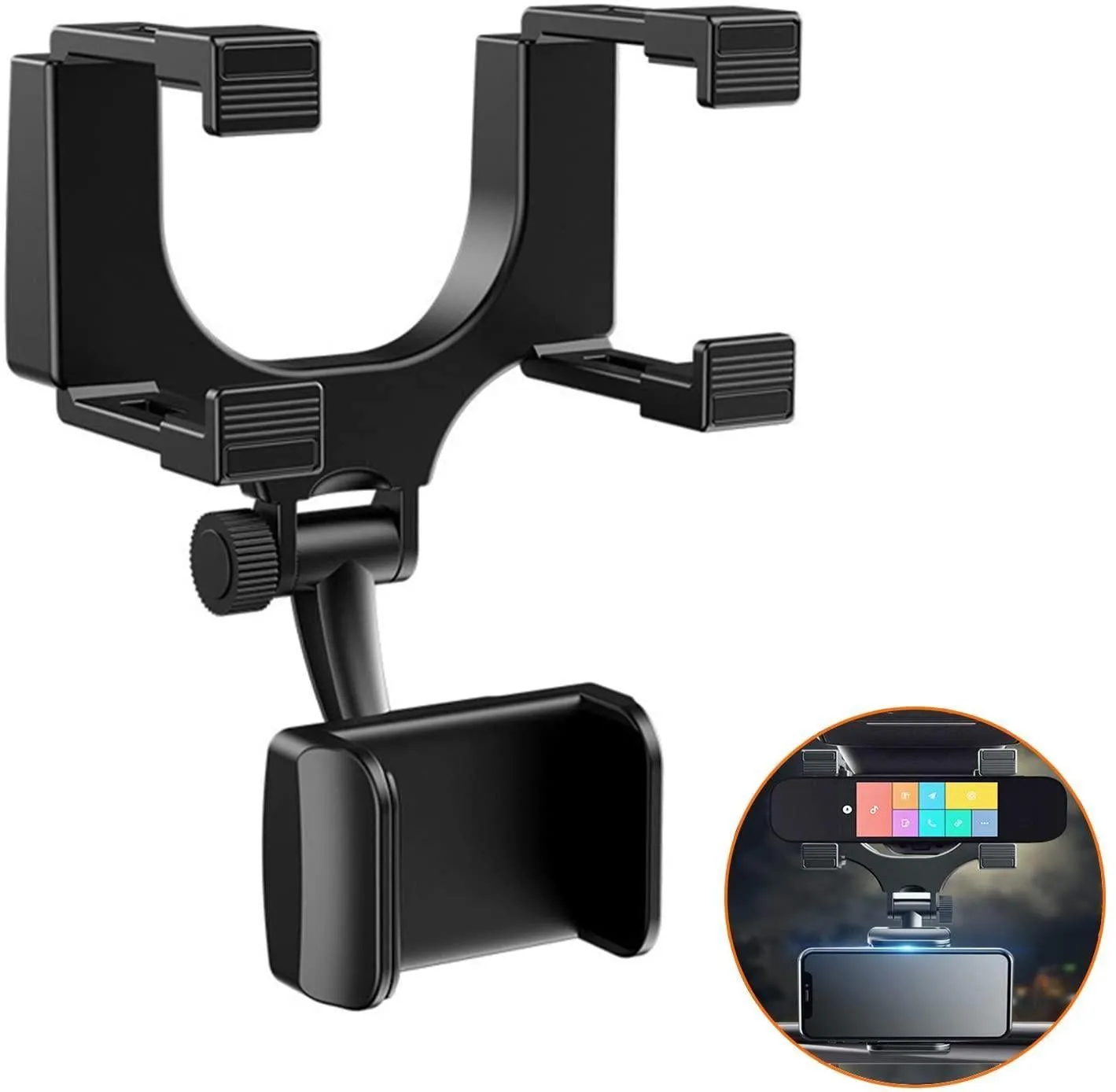 Rearview Mirror Phone Holder with Adjustable Clips